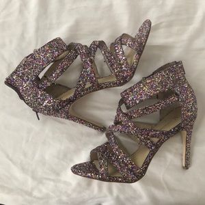 INC glitter heeled sandals